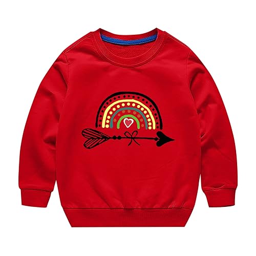Toddler Boy Girl Sweater Fall/Winter Rainbow Print Long Sleeve Round Neck Sweater Party Birthday (Red, 5-6 Years)