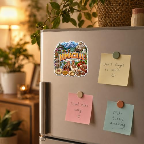 Image of Zesta Wooden Fridge Magnets Set | Refrigerator Decor Magnets for Kitchen | India Souvenir Fridge Magnet Collection | Wooden Magnet for Fridge Door Decoration (Himachal)