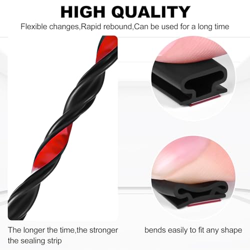 Rubber Door Seal Strip 50 Ft Rubber D-Shape Weather Stripping Self-Adhesive Frame Seal for Exterior Front Doors Jamb House Entry Frame Easy Cut to Size - Black by Kikerike - Image 4