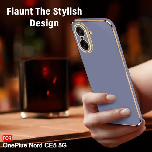 Image of TheGiftKart Luxurious Golden-Plated Back Cover Case for OnePlus Nord CE 5 5G | Raised Lips for Camera & Screen Protection | Shockproof Design | Stylish Cover for OnePlus Nord CE5 (TPU, Greyish Blue)