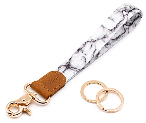 Image of POCKT Keychain Wristlet for Women and Men, Cute Wrist Lanyard for Keys, Short Key Chain Strap for Car Keys, Wallet, ID Badge & Phone | Marble