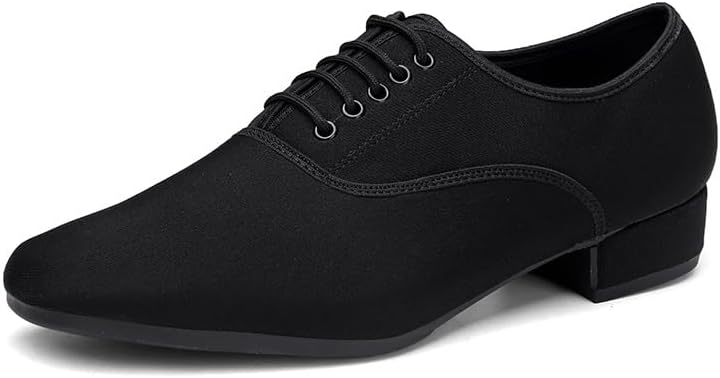 Men's Ballroom Dance Shoes Black Suede Sole Lace-Up Tango Salsa Latin Waltz Character Shoe Professional Performance Practice Dance Shoes