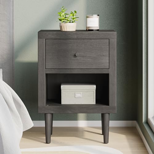 HKHUASEN Industrial Style 1-Drawer Nightstand, Bedside Table with Metal Frame