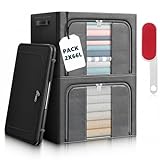RICHXEL 2 Cajas Almacenaje Ropa 66L Armario Marco Metálico · Rígidas Apilables Tela con Tapa y Cremallera - Organizador Sábanas Mantas con Quitapelusas de Regalo