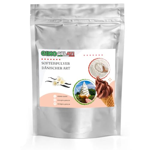 Gino Gelati Vanille Dänisches Softeis Pulver, verschiedene Geschmacksrichtungen, schnelle und einfache Zubereitung, Made in Germany, Natürliche Farbstoffe (1 Kg, Vanille)
