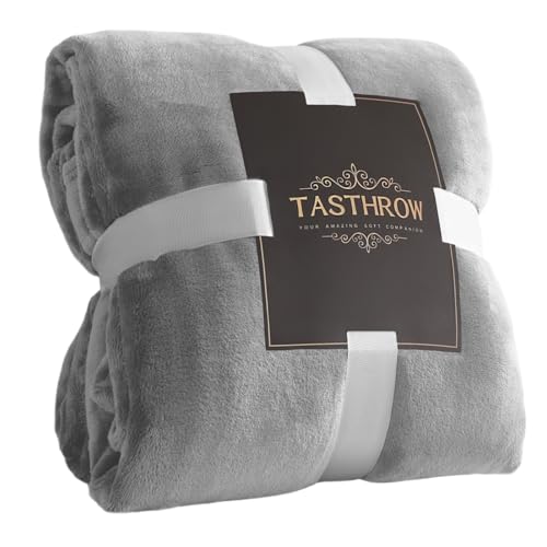 TASTHROW Large Flannel Fleece Throw Blanket, 50×70 Inch - Cozy Lightweight Thick Blanket - All Seasons Suitable for Women, Men and Kids (Light Grey)