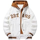 [アスペルシオ] フード付き ジャンパー ストリート系 ながそで 野球服 重ね着風 おしゃれアウター メンズ カッコイイ アッタカ ブルゾン ジャケット 運動風 防寒 スポーツ スタジャン アウトドア v系 ショートコート アメカジ ヒップホップ パーカー ジャンバー 冬通勤 スタイリッシュ ロングスリーブ 個性的 フーデッド 上着 そであり ポケットあり フーディジャケット (M) ホワイト