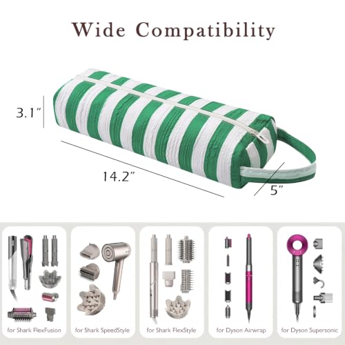 Image of RSRSLEII Striped Hair Tools Travel Bag,Hair Styling Accessories Storage Case for Shark FlexStyle,Dyson Airwrap Hair Dryer,Curling Iron,Straightener,Revlon Hair Tools,Portable&Foldable(19Green&White)