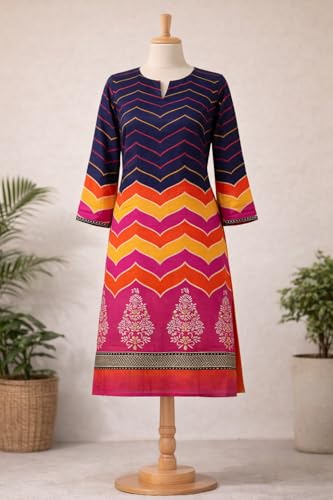 Image of Women's Cotton Blend Unstitched Kurti Set for Women | A-Line Style Dress Material | 2-Piece Traditional Ethnic Wear Suit Fabric