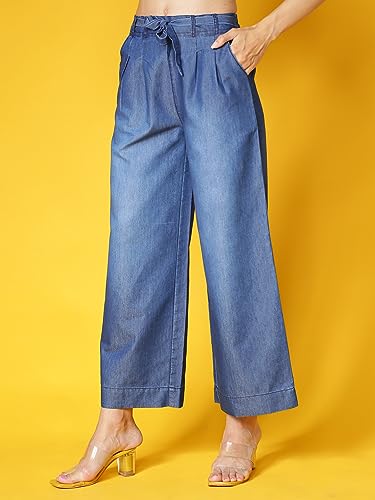 Image of NOVIO Cotton Blend Women Mid Rise Fashion Palazzo for Women