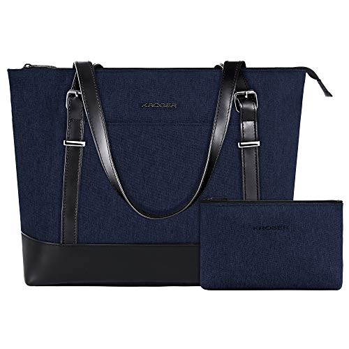 KROSER Laptop Tote bag 15.6 Inch Large Shoulder Bag Women Stylish Handbag for Work/Business/School/College/Travel-Dark Blue