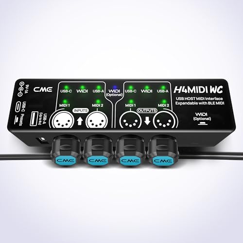 Image of CME TRS MIDI Cable 4-Pack - Straight TRS Type A (3.5mm - 1 /8 inch) to Angled 5-pin DIN, 1FT / 30CM - Perfect for Compact Spaces and patching