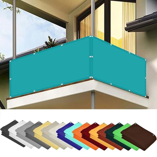 Pantalla para Balcón Impermeable 110 x 140 cm Resistente Al Viento Revestimiento de Balcón Valla Jardin con Ataduras de Cables Pantalla Protectora para Barandilla de Terraza, Azul Cielo