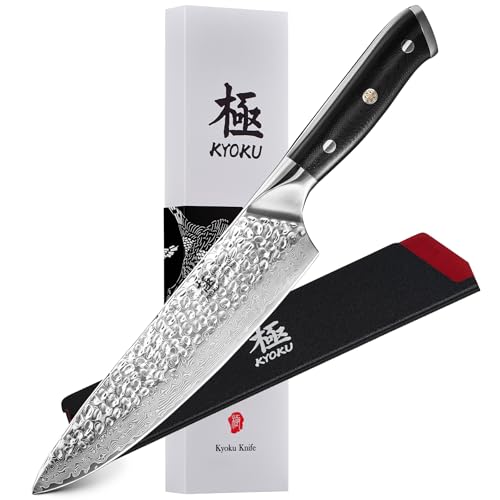 Comparison: Best Damascus Chef Knives 8 KYOKU Chef Knife - 8"- Shogun Series Japanese VG10 Steel Core Hammered Damascus Blade Kitchen Knife - with Sheath & Case