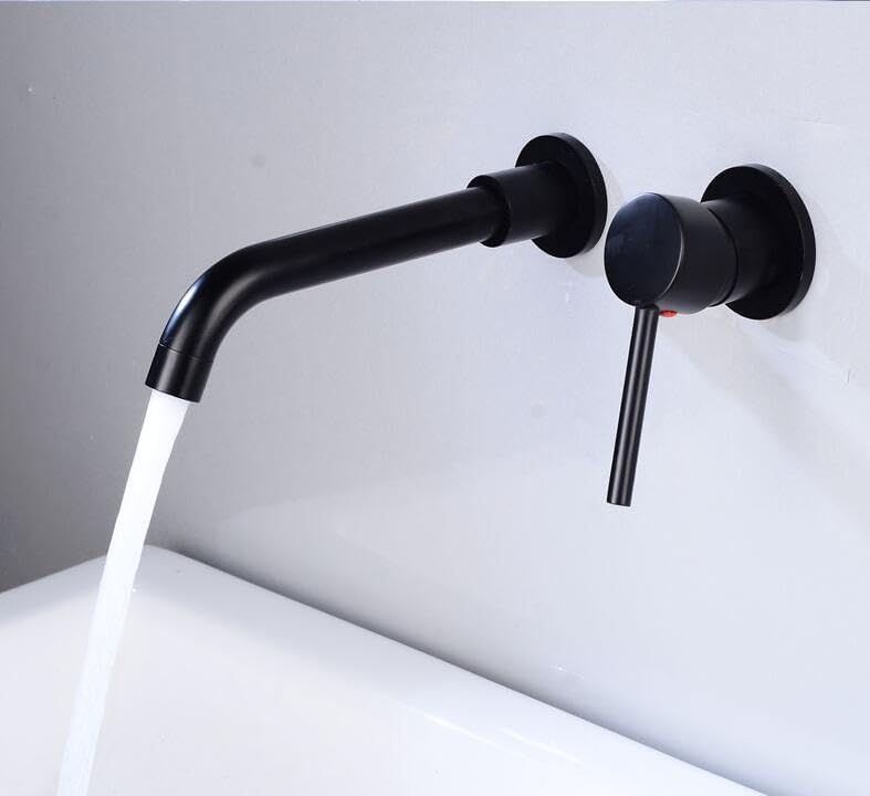 Brush Gold Wall Mounted Single Lever hot Cold Basin Faucet chome Black Toilet Sink Faucet Water Crane Mixer Black Chrome(Black)