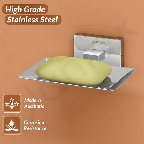 Image of Plantex Stainless Steel Soap Holder for Bathroom /Soap Dish /Case /Stand for Kitchen /Bathroom Accessories - Pack of 1 (Chrome, Nexa)