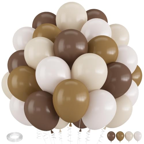Image of Brown Balloons, 12 Inch Coffee Brown Tan Cream Sand White Balloons | for Neutral Bear Baby Bridal Shower Boho Wedding Woodland Fall Autumn Thanksgiving Rustic Birthday Party Decorations