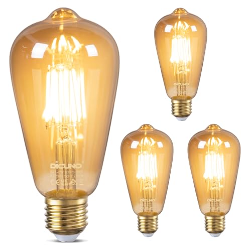 DiCUNO Edison Vintage Glühbirne E27, ST64 Filamente LED Lampe 6W, Warmweiß 2200K, 600LM, Antike, Dekorative Beleuchtung, Nostalgie und Retro Birne für Haus, Café, Bar, nicht dimmbar, 4er Pack