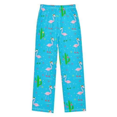 Xmas Flamingo Cactus Boys Long Pants Soft Trousers Elastic Waist Kids Lounge Bottoms with Pockets S-XL