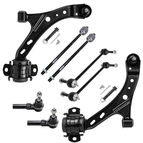 Image of Detroit Axle - Front Lower Control Arms for 2005-2010 Ford Mustang 2006 2007 2008 2009, 2 Lower Control Arms w /Ball Joints, 4 Inner & Outer Tie Rods, 2 Sway Bar Links Replacement