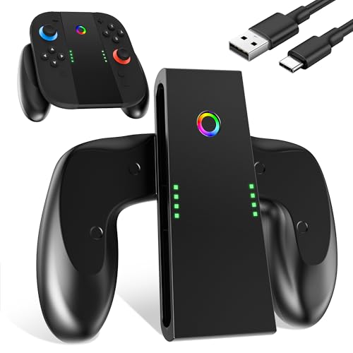 GLDRAM Charger Grip for Switch 2 Joycon, Portable Charging Dock Stand, Comfort Controller Handle Accessories with Magnetic Charge Port & LED Indicator Light & USB Cable – Play While Charging