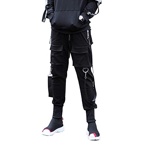 N&E-EMAIGI Men Streetwear Casual Harem Pant Street Punk Hip Hop Dancing Cargo Trousers Joggers Sweatpants Black, Medium