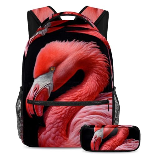 Sac à dos rose flamant rose anti-déchirure avec trousse pour organiser la rentrée