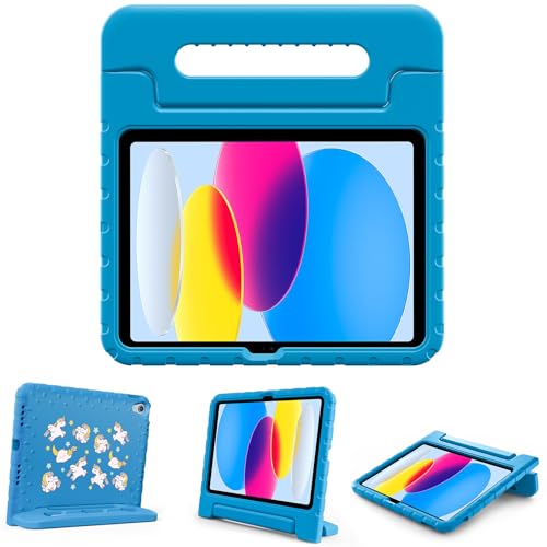 ProCase Kids Case for iPad A16 11th Generation 2025/iPad 10th Generation 2022 with Pencil Holder, iPad 11/10 Case Shockproof Lightweight Cover with Stand Convertible Handle for Children -Unicorn Blue