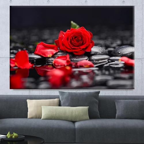 Peinture sur toile roses rouges noires et blanches 60x80cm sans cadre décoration murale moderne
