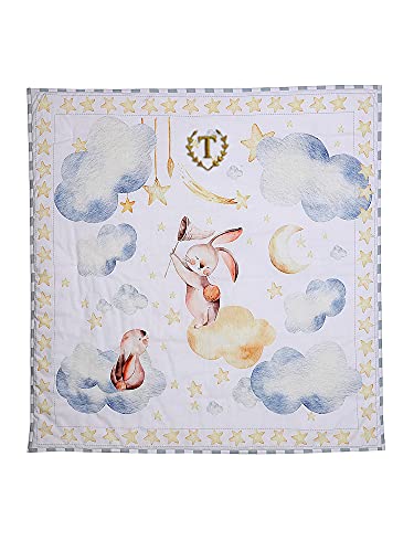 Image of Baby Jalebi Personalized Reversible Soft Organic Cotton Baby Blanket (Up in The Clouds, Initials inchT inch)