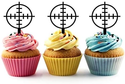 Gun Shooting Target Crosshairs Silhouette Acrylic Cupcake Toppers 12 pcs