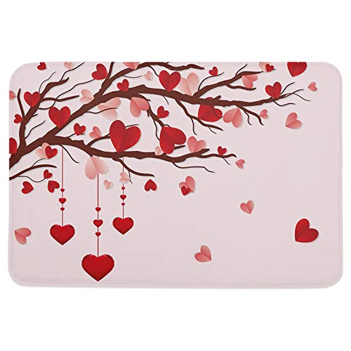 Teather Valentine Love Heart Tree Branch Bath Rugs Pink Red Romantic Love Sponge Doormat 18Inch X 30Inch #TOP15
