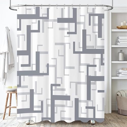 BTTN 60x72 Stall Geometric Fabric Waterproof Shower Curtain, Grey/Gray