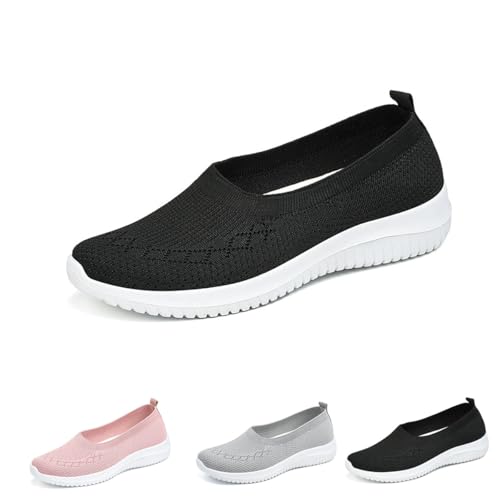 Women's Breathable Mesh Knitted Sneakers,Casual Fashion Non-Slip Walking Shoe Comfortable Soft Sole Slip-on Loafers Tennis Shoes