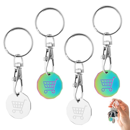 4 Pack Trolley and Locker Coin Tokens UK Pound Token Set with Keyring Holder Reusable 1 Trolley Coins for Shopping Carts Gym Lockers Lock Coin Replacement Ideal for Cashless Convenience