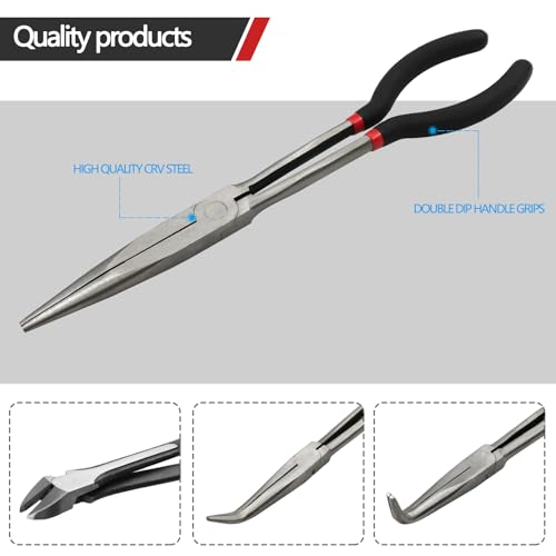 Image of 4 Piece 11 inch Extra Long Needle Nose Pliers Set with Insulated Comfort Grip