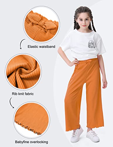 V.&Grin Girls Wide-Leg Pants, Flowy Lounge Palazzo Ribbed Knit Pants For Girls 7-16 Years(Orange S) #TOP4
