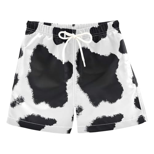 FLildon Cute Cow Pattern Little Boys Swim Trunks with Mesh Lining Quick Dry Beach Board Shorts, 3T