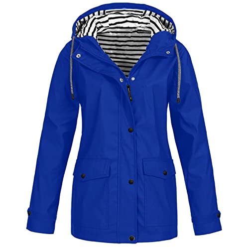 Cocila Womens Outdoor Hiking Jackets Solid Outdoor Size Plus Windproof Raincoat Hooded Rain Jacket Women Women's Coat Jacket Soccer (Sky Blue, XXXXL)