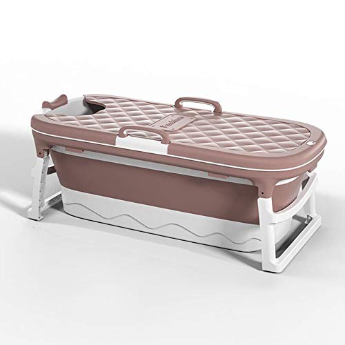 Bañera para Adultos,Bañera de plástico espesada,Bañera Plegable Portátil Hogar,Bañera para Natación para Bebés Hogar,para Uso Al vapor,Casa Sauna (Rosado con Funda) (138 * 62 * 52cm)