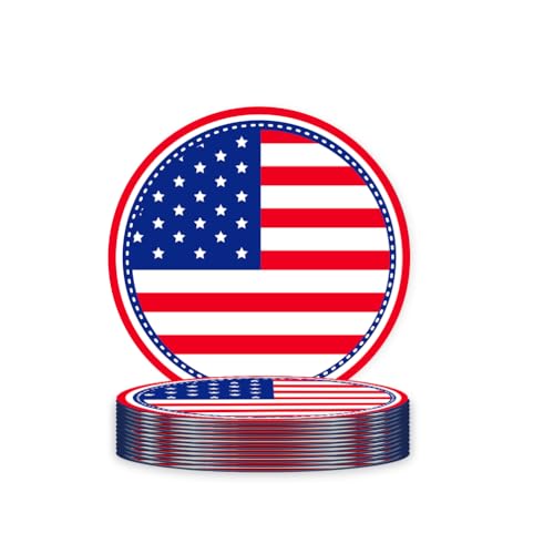 ASVNRES Platos de papel del 4 de julio, platos de papel temáticos para fiestas, suministros de fiesta patriótica de la bandera americana, desechables para cena, platos de papel redondos para 24 para