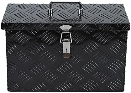 16"X7.5"X10" Black Aluminum 5 Bar Tread Tool Box Truck Car Outdoor Trailer Pickup Underbody Toolbox, RV Storage Organizer, Underbed Tools Organizer