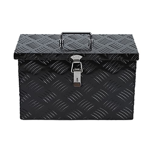 16"X7.5"X10" Black Aluminum 5 Bar Tread Tool Box Truck Car Outdoor Trailer Pickup Underbody Toolbox, Rv Storage Organizer, Underbed Tools Organizer #TOP3