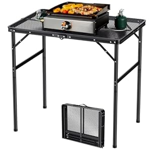 FUNYKICH Grilltisch Klappbar 80 x 55cm, Tragbar Campingtisch mit Höhenverstellbar, Aluminium Falttisch mit Metallgitterplatte, Wasserdicht & Hitzebeständig, Multifunktionstisch für BBQ Picknick Garten