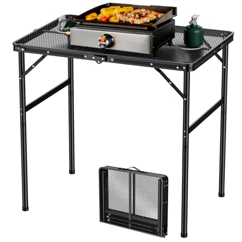 FUNYKICH Mesa de parrilla más ancha y alta de 31.5 x 21.6 pulgadas, altura máxima de 29.4 pulgadas, mesas de camping portátiles, 2 mesas de barbacoa de metal ligeras ajustables con asa de transporte