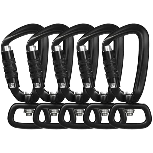 Mousquetons noirs en aluminium avec boucle rotative et attache automatique pour sac à dos