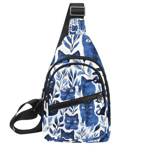 Riñonera cruzada con correa ajustable y diseño de gatos azules