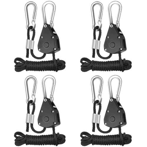 Vueinrg 4 Pièces Corde à Cliquet avec Crochets Réglable 1/8 Pouces Rope Ratchet Cordes à Cliquet avec Tendeurs Sangle à Cliquet Corde pour Lampe ou...