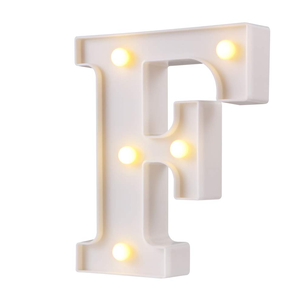 LED Marquee Letter Lights, 26 Alphabet Light Up Letters Sign Perfect for Night Light Wedding Birthday Party Home Bar Decoration Christmas Lamp(White,F)