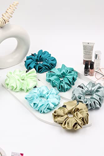 Image of Premium Satin Scrunchies for Women | Hair Bands, Ponytail Holders & Rubber Bands | Oversize, Fluffy, No-Damage Hair Ties | Girls Hair Accessories | Extra Large Size | Pack of 7